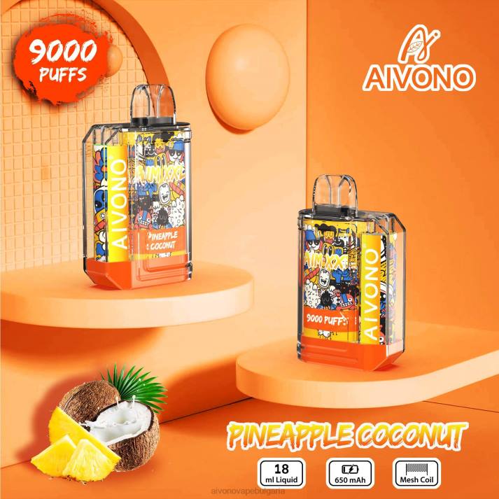 Aivono AIM XXL 9000 прозрачен стикер за уста ананас кокос BF0L52 - Aivono Bulgaria