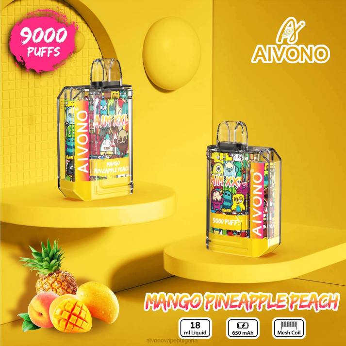Aivono AIM XXL 9000 прозрачен стикер за уста манго ананас праскова BF0L49 - Aivono Vape Review