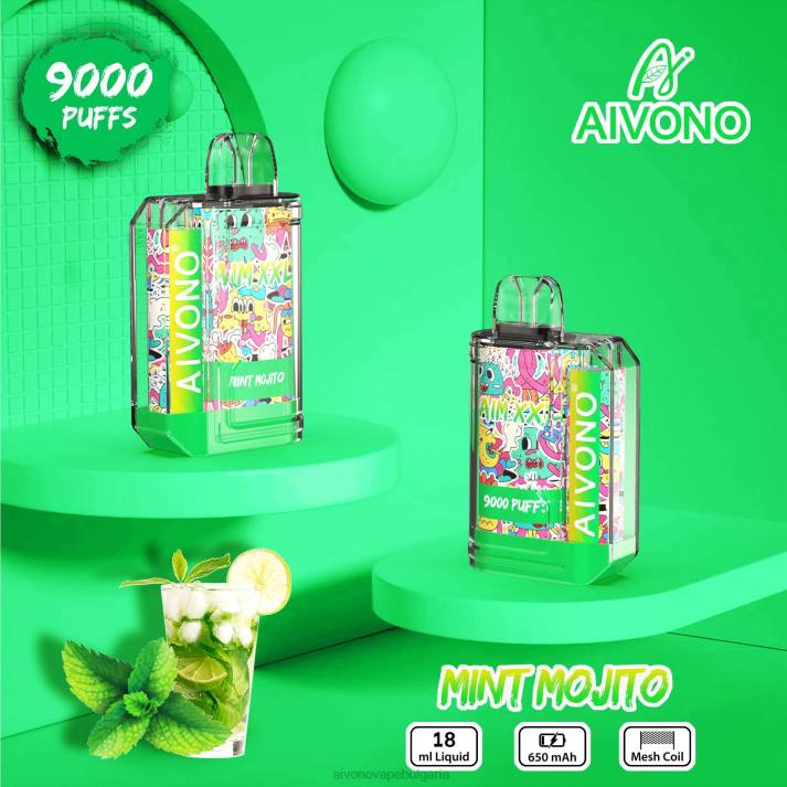 Aivono AIM XXL 9000 прозрачен стикер за уста ментово мохито BF0L55 - Aivono Vape Bulgaria