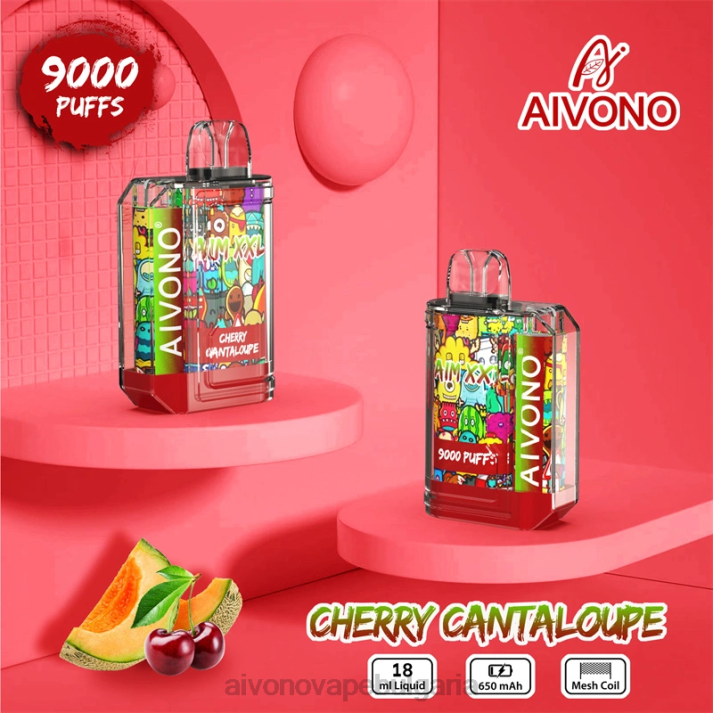 Aivono AIM XXL 9000 прозрачен стикер за уста черешов пъпеш BF0L57 - Aivono Vape Review