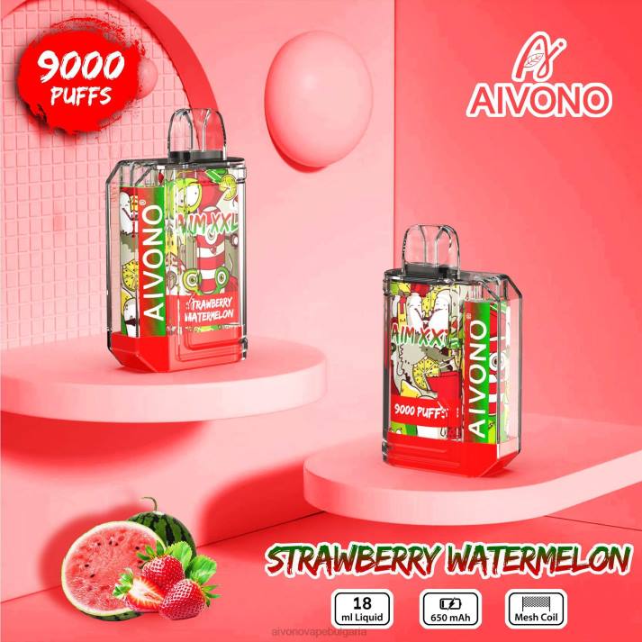 Aivono AIM XXL 9000 прозрачен стикер за уста ягода диня BF0L53 - Aivono Vape Review