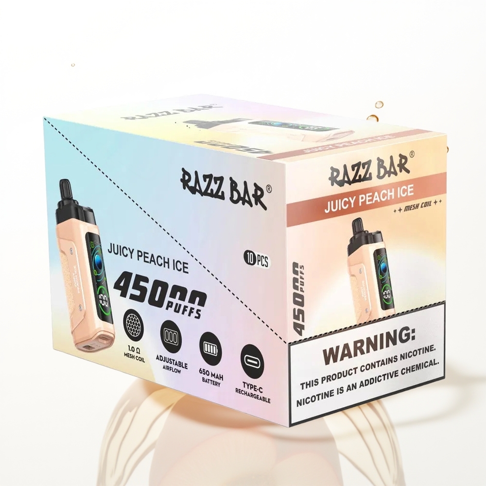 Razz Bar 45000 Сочен Праскова Лед с Мехова Намотка и Регулируем Въздушен Поток